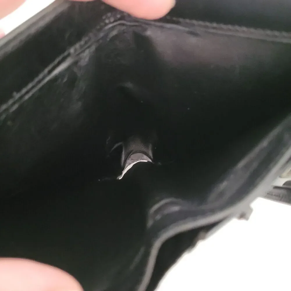 GUCCI Turnlock Leather Card Bill Wallet‎ Medium Monogram Tifold Black Unisex